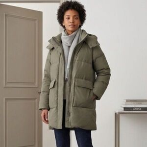 Muji Goose Down Parka lightweight Quilted Puffer Coat Midi Length Small